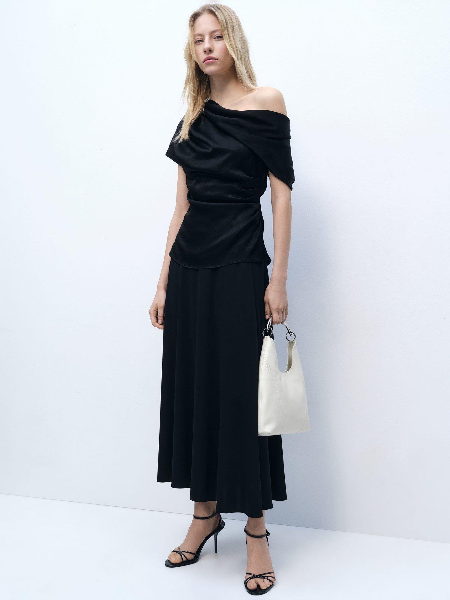 Product image 1 of 7, which shows Mango Sandrix Drape Top, Black, 8