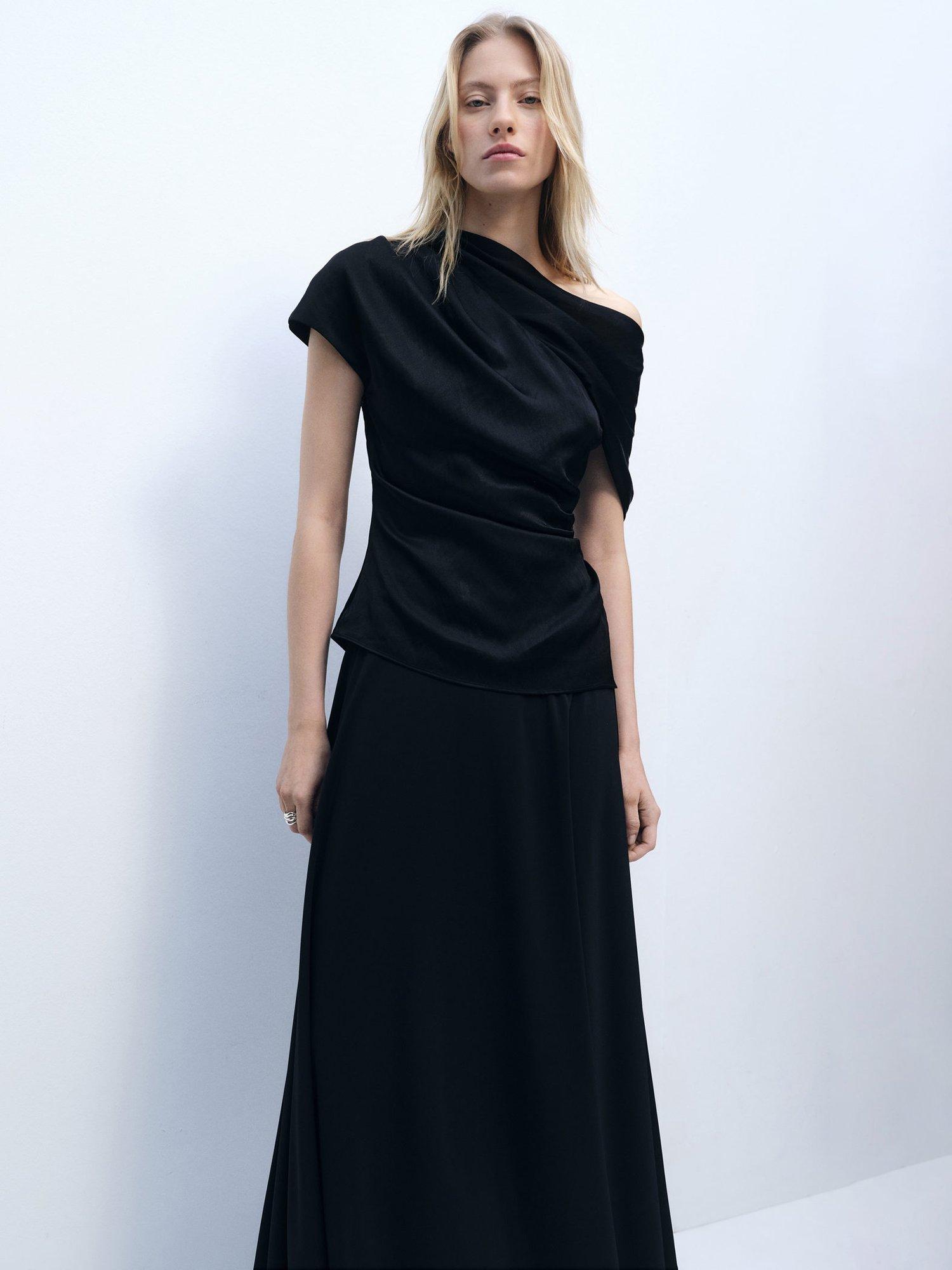 Product image 2 of 7, which shows Mango Sandrix Drape Top, Black, 8