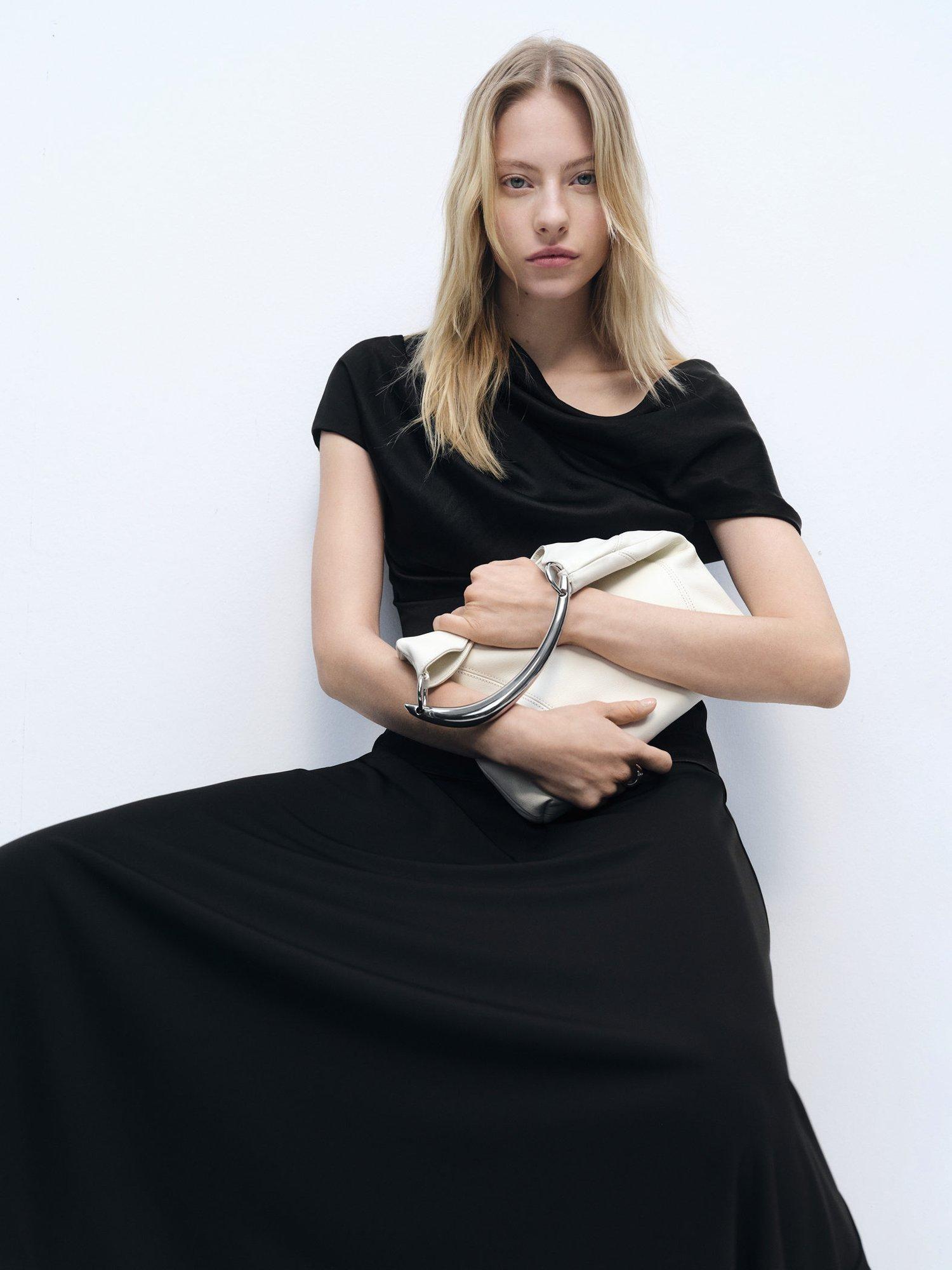 Product image 6 of 7, which shows Mango Sandrix Drape Top, Black, 8