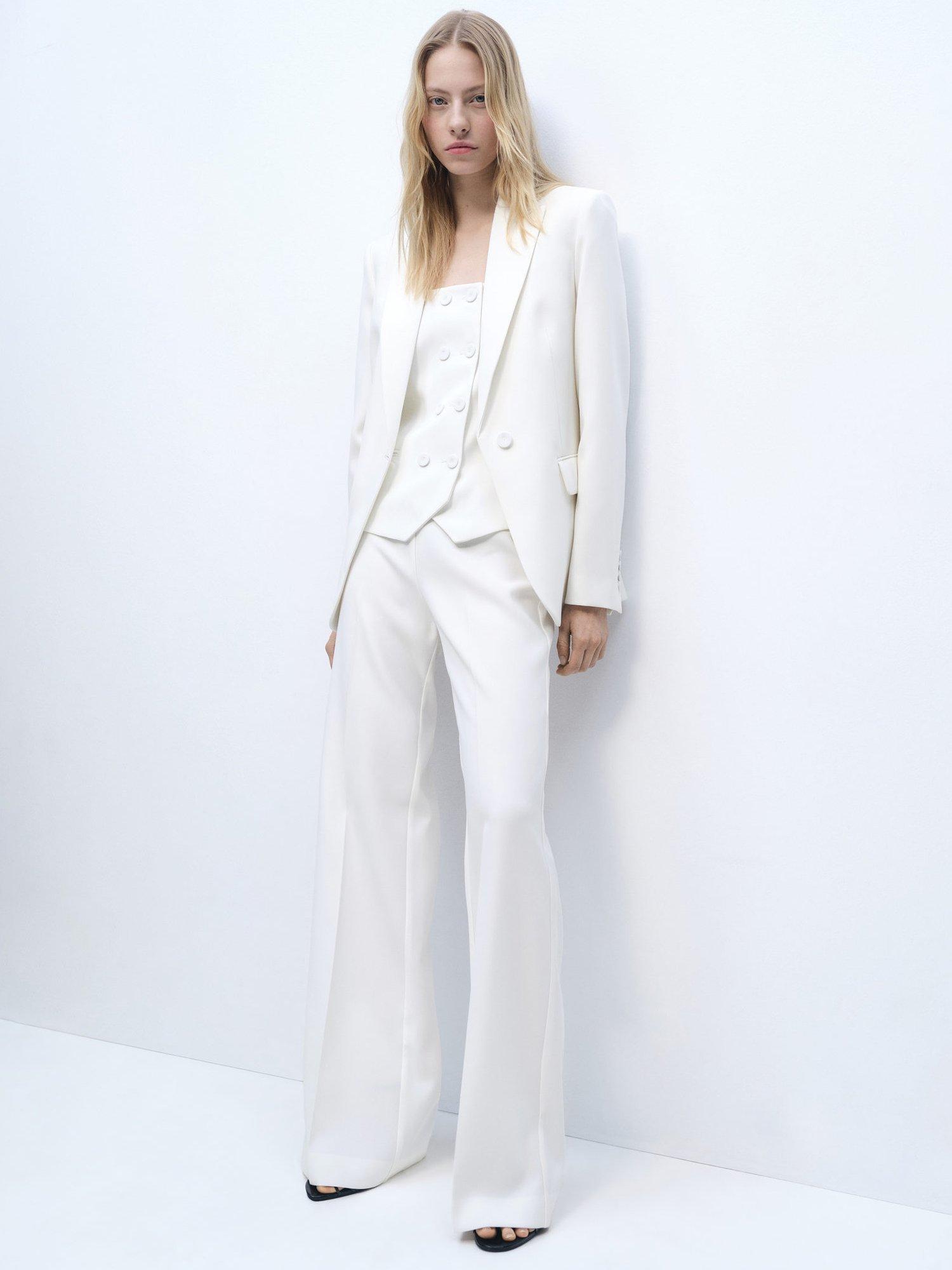 Product image 2 of 7, which shows Mango Iguana Tailored Trousers, Natural White, 10