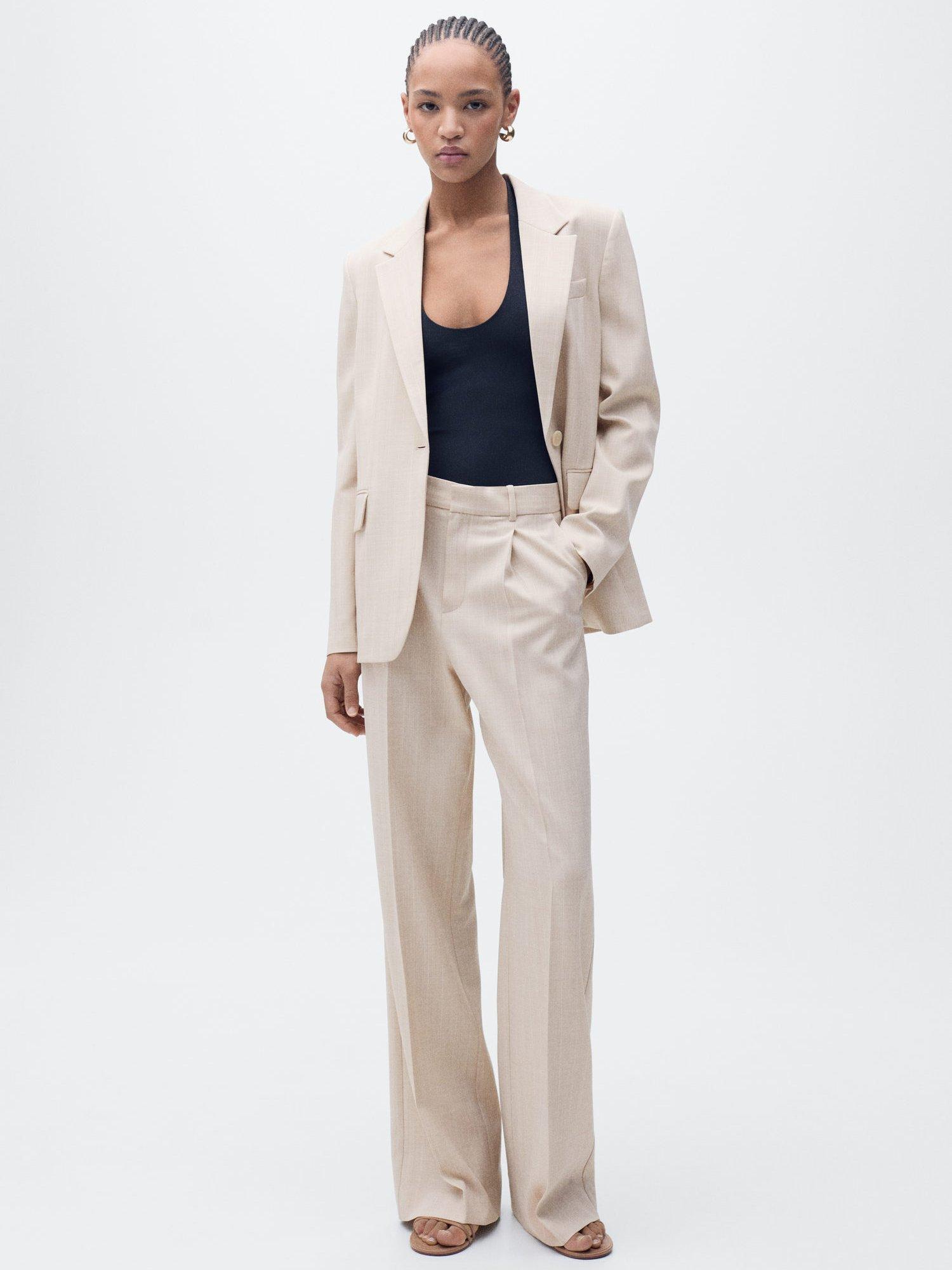 Product image 1 of 8, which shows Mango Lou Wide Leg Tailored Trousers, Pastel Pink, 10
