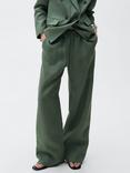 Mango Musgo Wide Leg Pure Linen Trousers, Medium Green