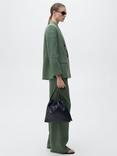 Mango Musgo Wide Leg Pure Linen Trousers, Medium Green