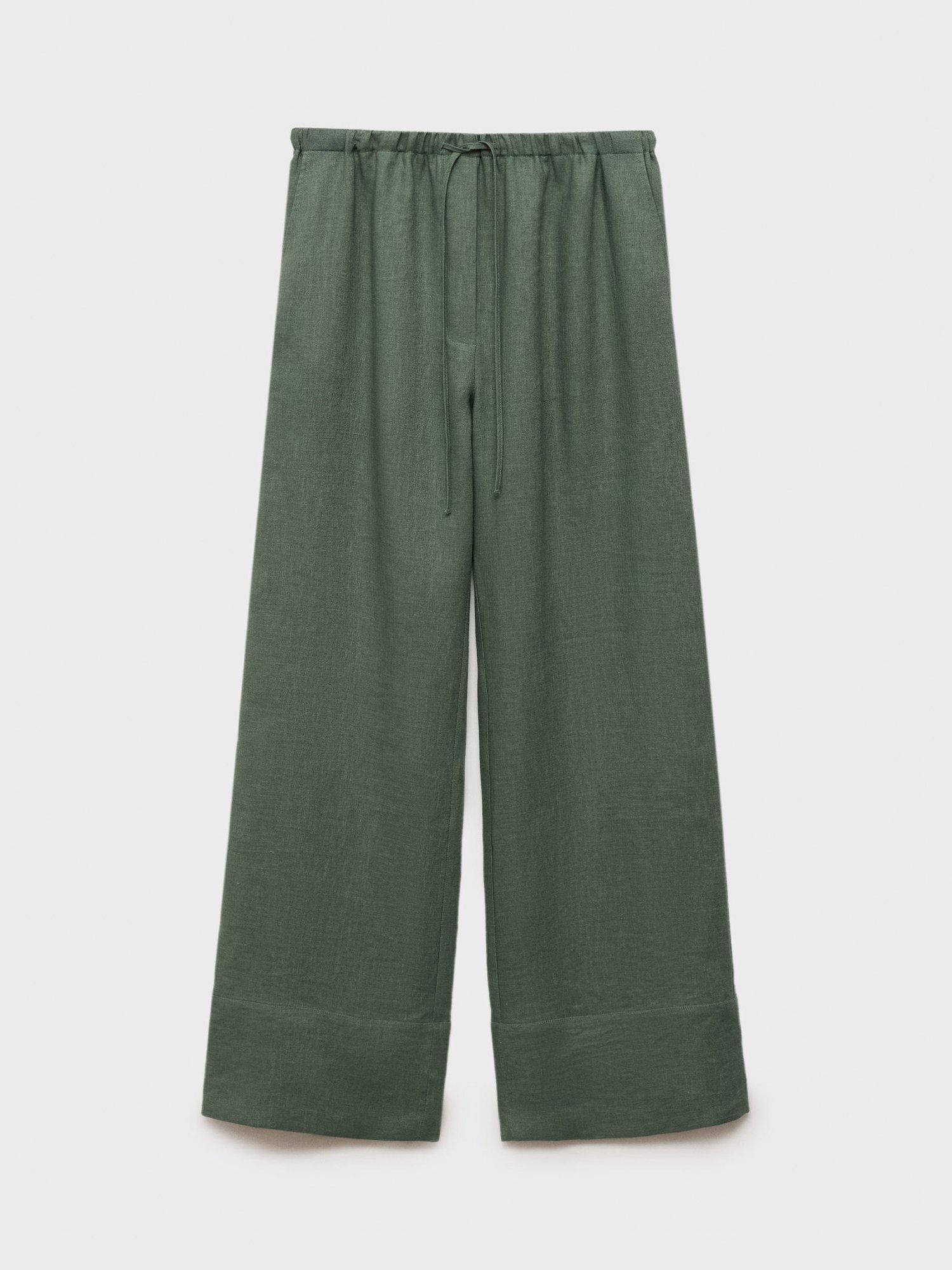 Product image 3 of 8, which shows Mango Musgo Wide Leg Pure Linen Trousers, Medium Green, M