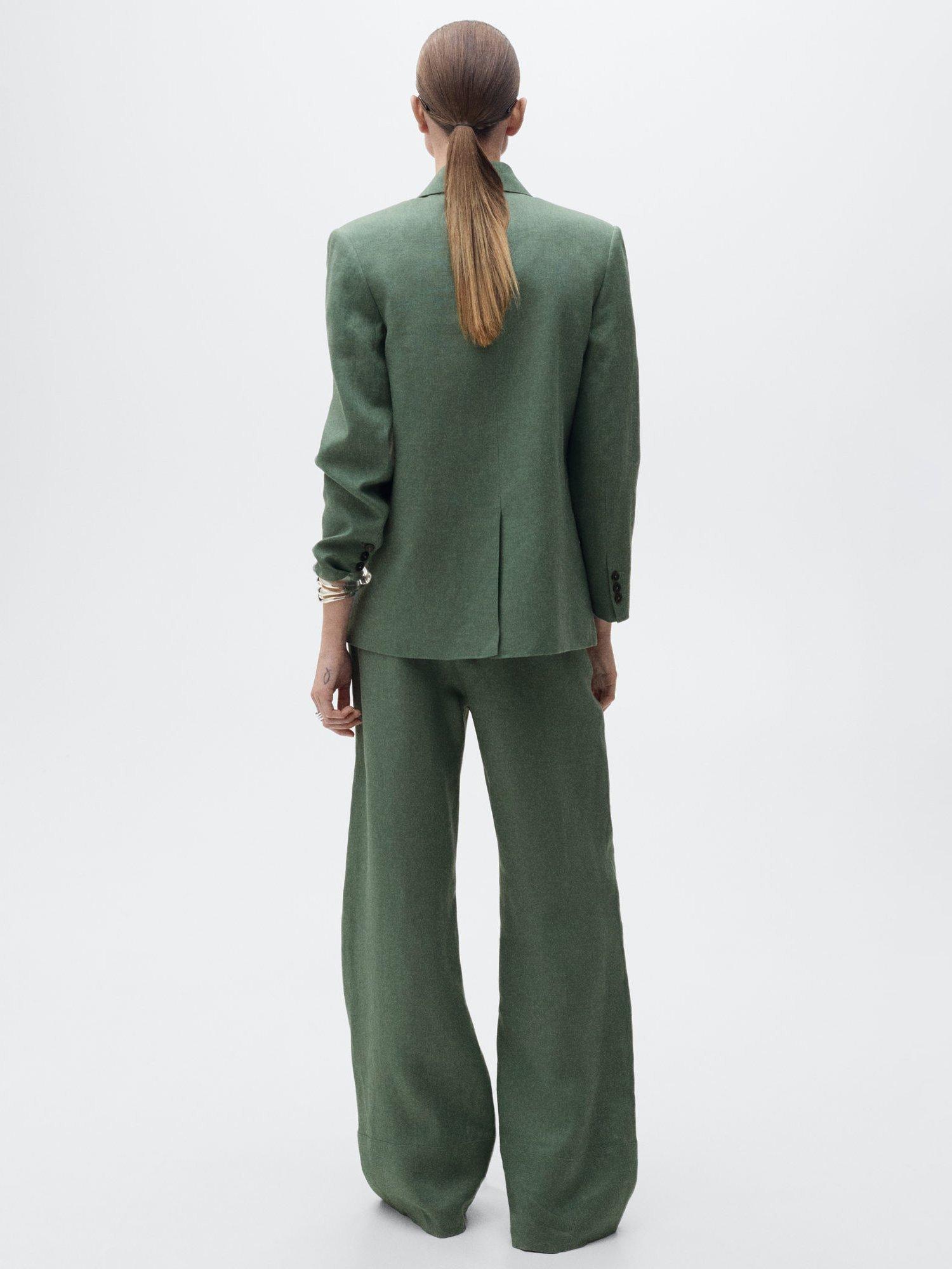 Product image 4 of 8, which shows Mango Musgo Wide Leg Pure Linen Trousers, Medium Green, M