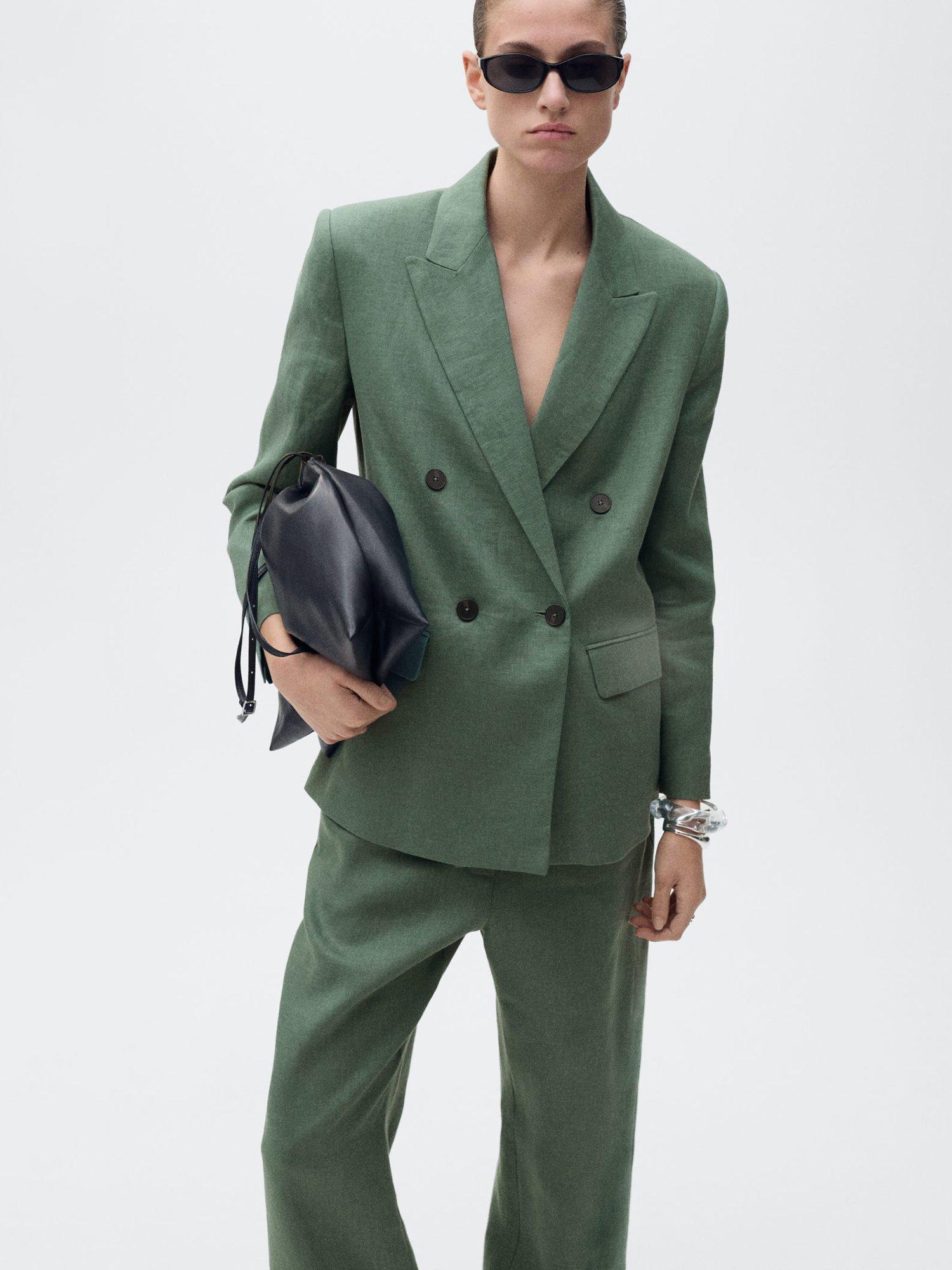 Product image 6 of 8, which shows Mango Musgo Wide Leg Pure Linen Trousers, Medium Green, M