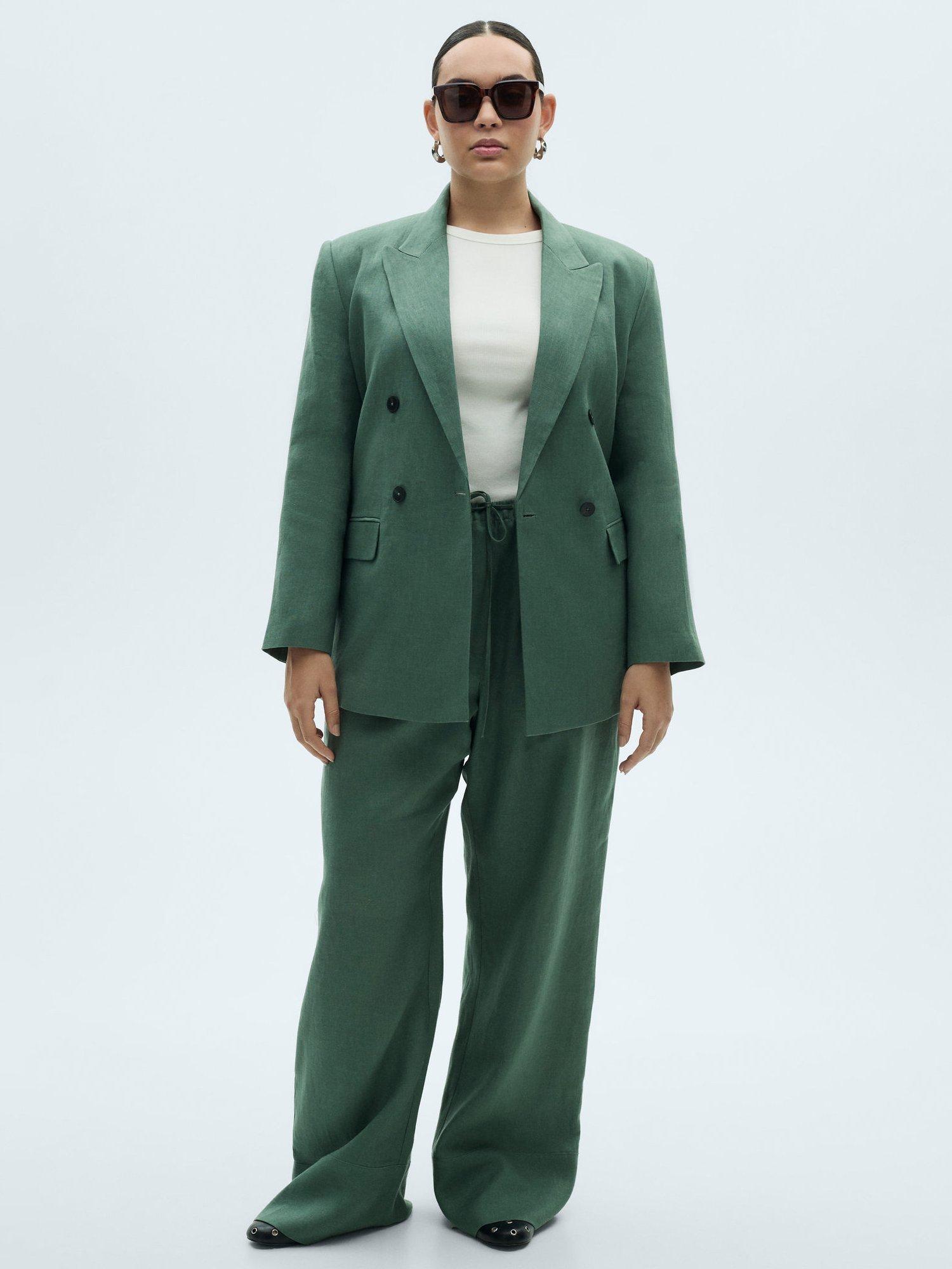 Product image 7 of 8, which shows Mango Musgo Wide Leg Pure Linen Trousers, Medium Green, M