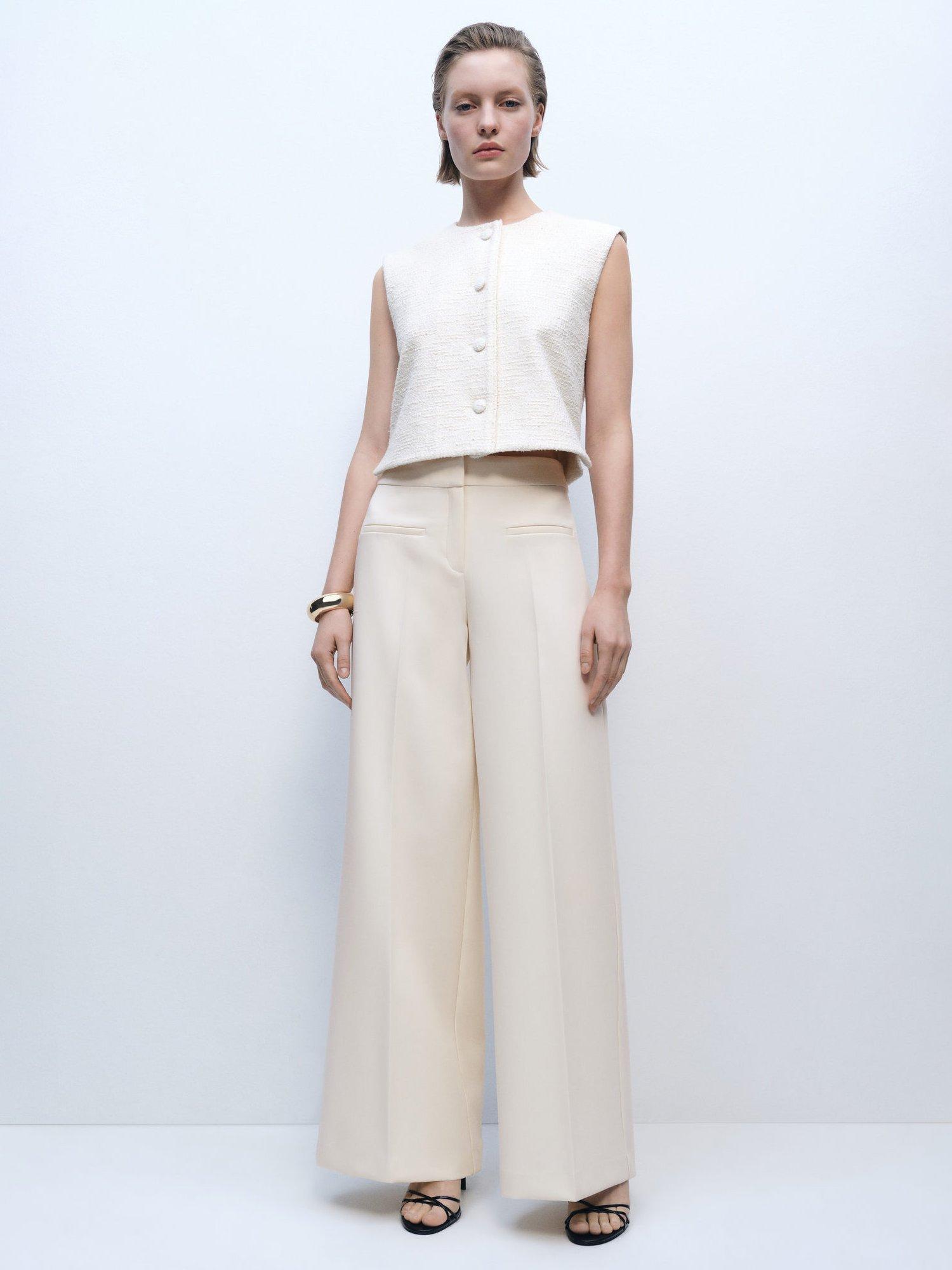 Product image 1 of 8, which shows Mango Romina Wide Leg Trousers, Cream, 8