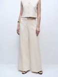 Mango Romina Wide Leg Trousers, Cream, Cream