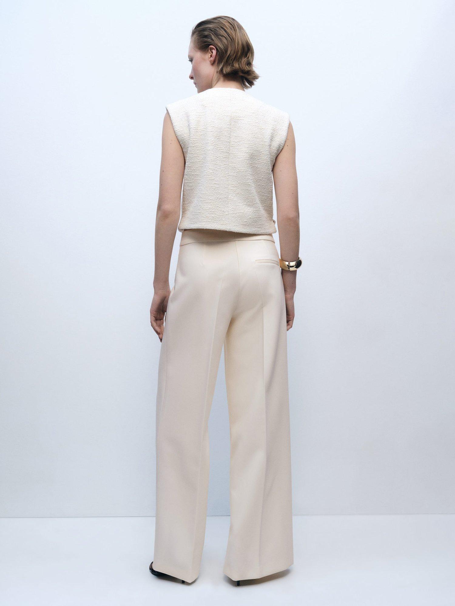Product image 4 of 8, which shows Mango Romina Wide Leg Trousers, Cream, 8