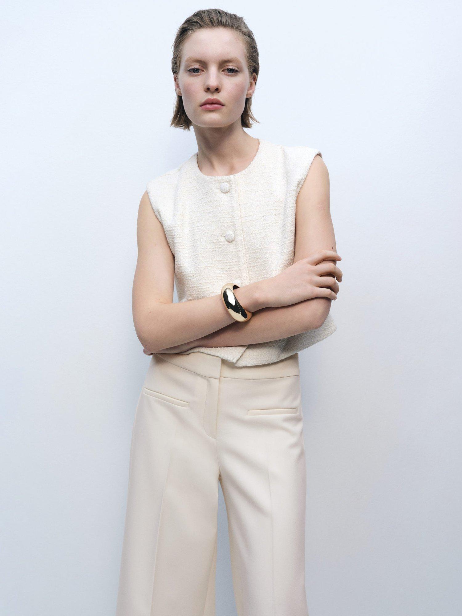 Product image 6 of 8, which shows Mango Romina Wide Leg Trousers, Cream, 8