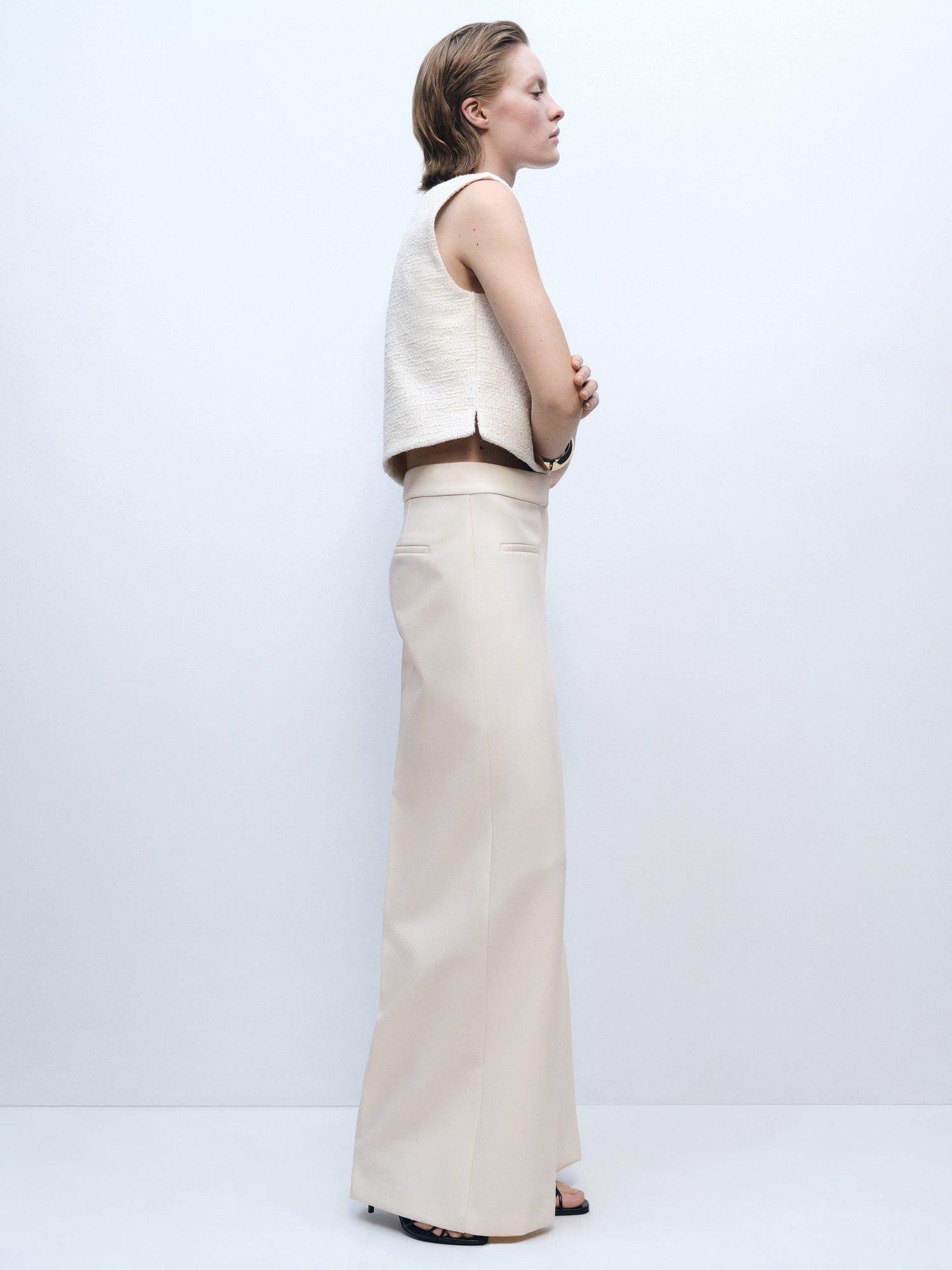 Product image 7 of 8, which shows Mango Romina Wide Leg Trousers, Cream, 8