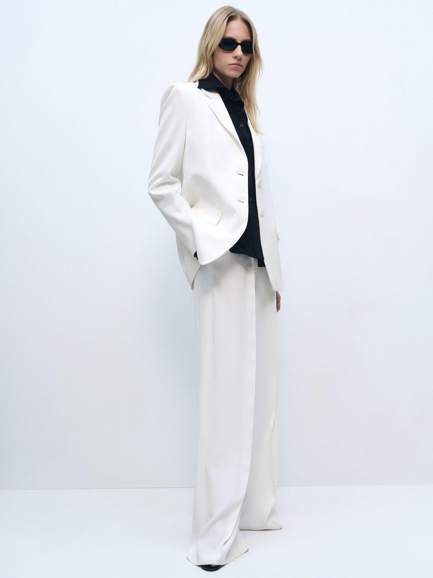 Product image 1 of 7, which shows Mango Ramen Wide Leg Trousers, White, 10