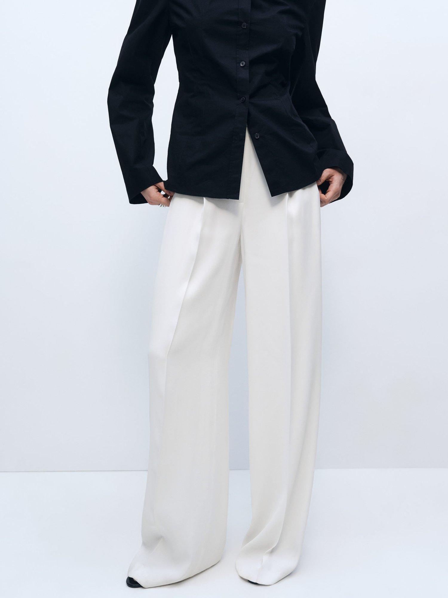 Product image 2 of 7, which shows Mango Ramen Wide Leg Trousers, White, 10