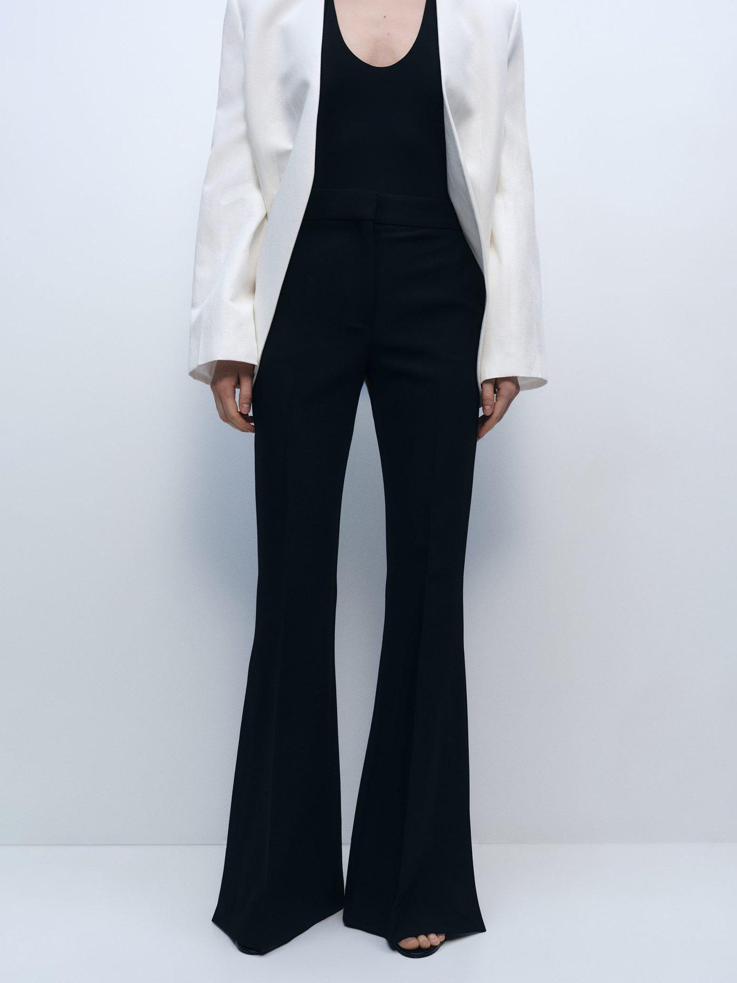 Product image 1 of 8, which shows Mango Wasabi Wide Leg Trousers, Black, 6
