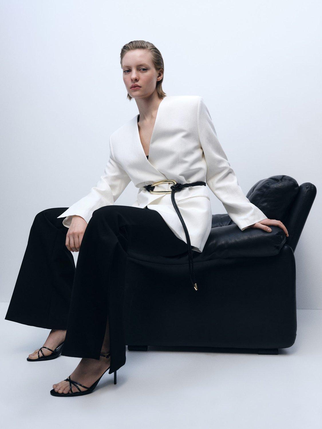 Product image 7 of 8, which shows Mango Wasabi Wide Leg Trousers, Black, 6