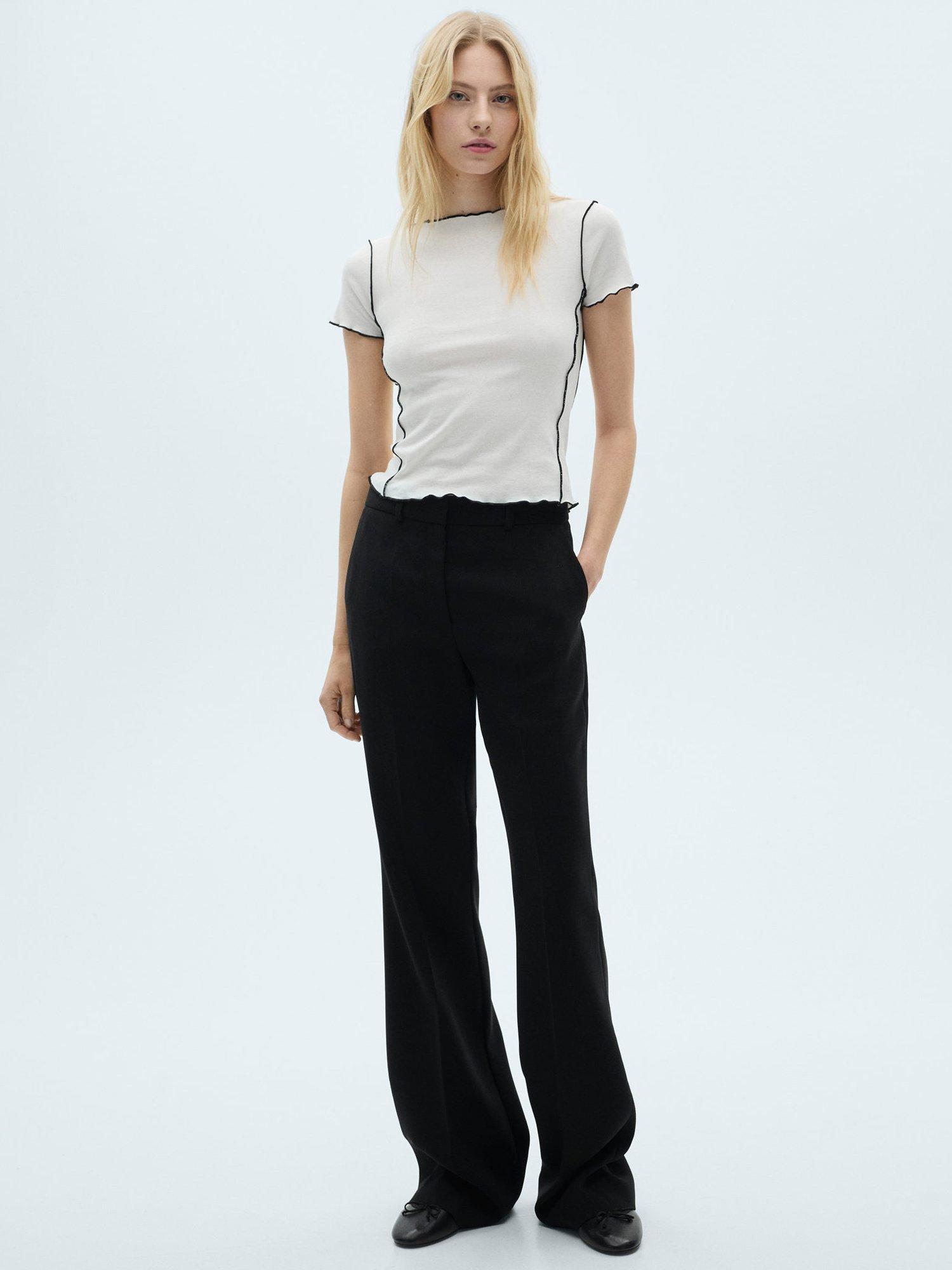 Product image 2 of 7, which shows Mango Curlita Cotton Contrast Trim Top, White, M