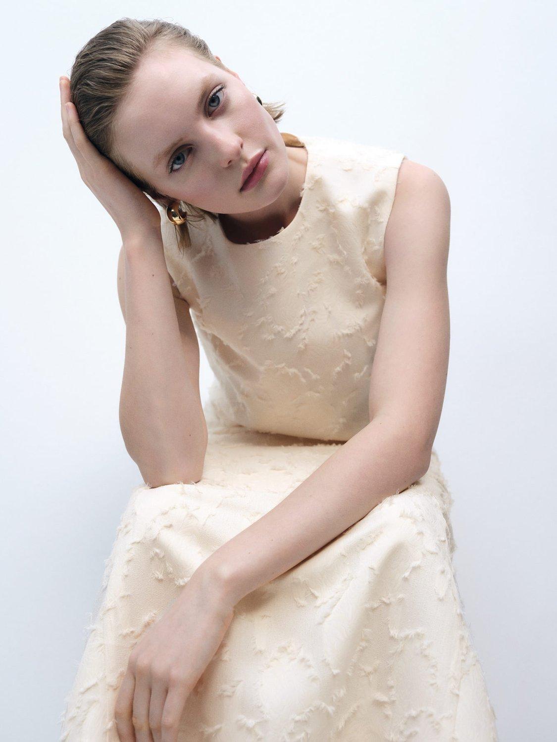 Product image 2 of 8, which shows Mango Floc Textured Sleeveless Crop Top, Natural White, L