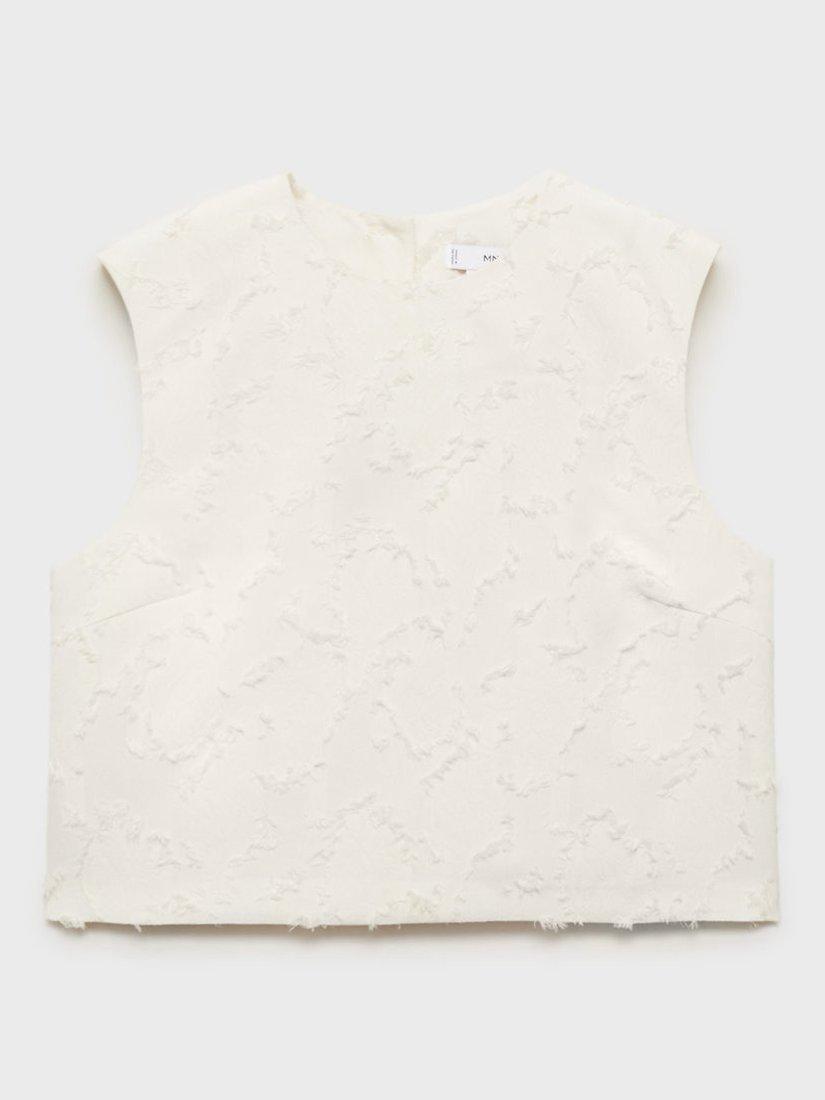 Product image 3 of 8, which shows Mango Floc Textured Sleeveless Crop Top, Natural White, L