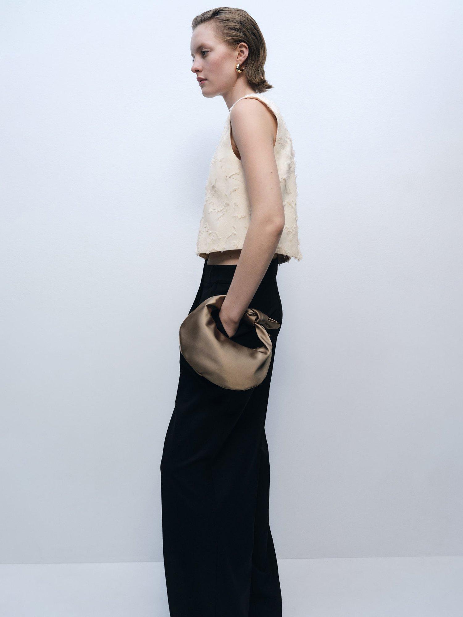 Product image 7 of 8, which shows Mango Floc Textured Sleeveless Crop Top, Natural White, L