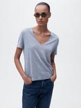 Mango Linito V-Neck Pure Linen T-Shirt, Pastel Blue