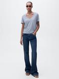 Mango Linito V-Neck Pure Linen T-Shirt, Pastel Blue