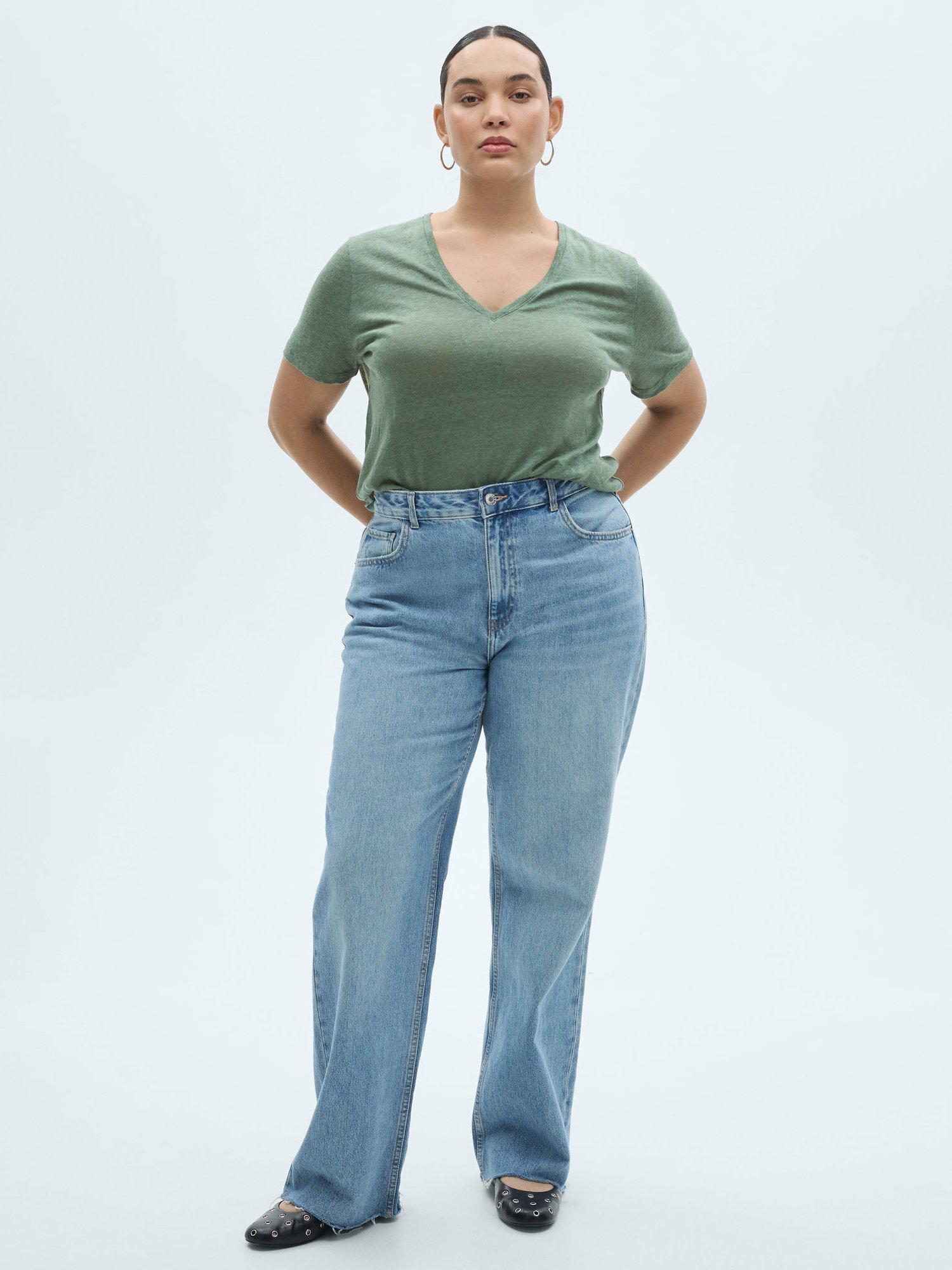 Product image 7 of 8, which shows Mango Linito V-Neck Pure Linen T-Shirt, Green, XS
