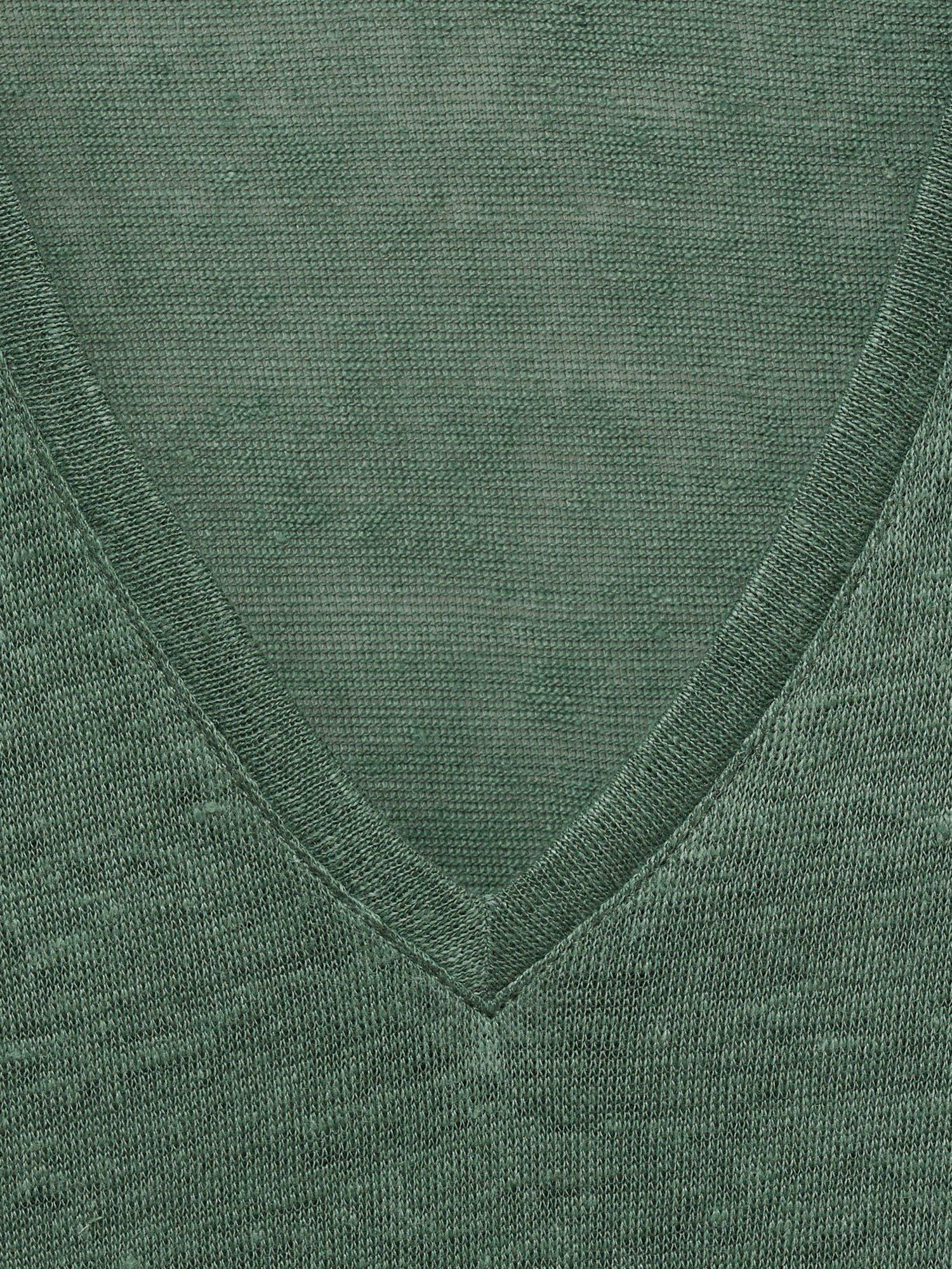 Product image 8 of 8, which shows Mango Linito V-Neck Pure Linen T-Shirt, Green, XS