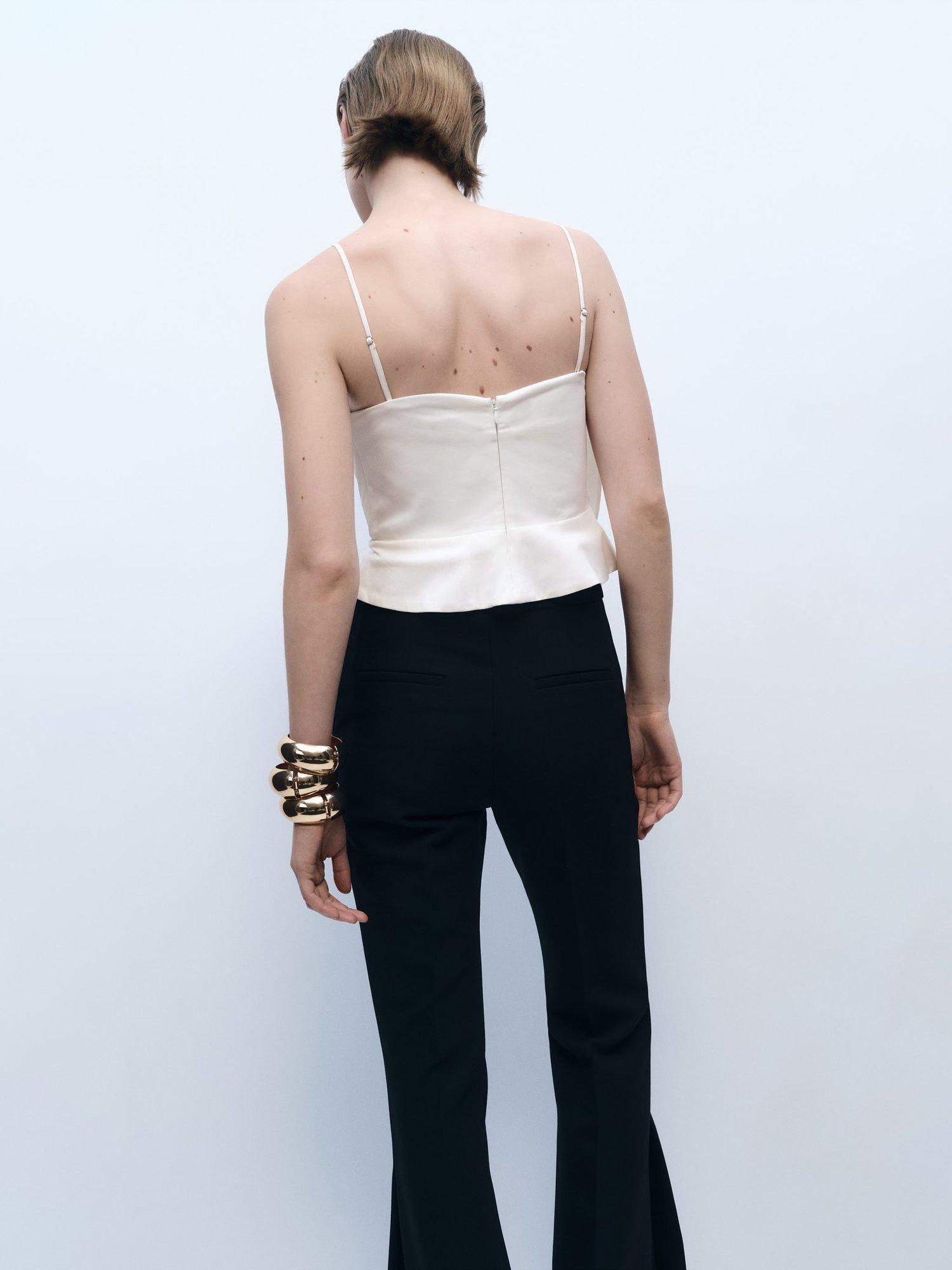 Product image 4 of 8, which shows Mango Pruna Frill Detail Strappy Top, Natural White, XXS