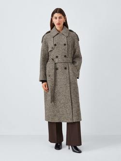 John Lewis Textured Herringbone Wool Blend Trench Coat, Multi - view 2, Grey/Multi