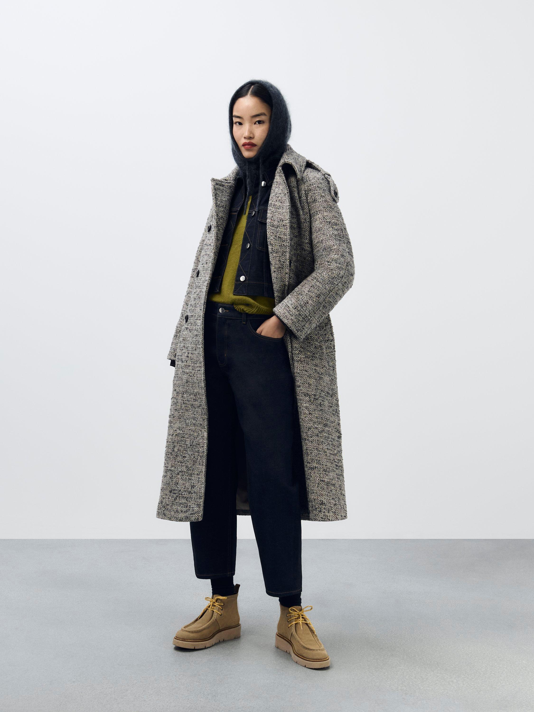 John Lewis Textured Herringbone Wool Blend Trench Coat, Multi