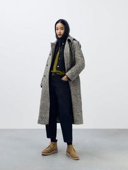 John Lewis Textured Herringbone Wool Blend Trench Coat, Multi, Grey/Multi