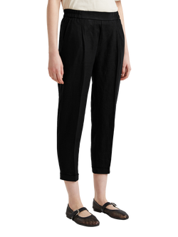 Benetton Straight Cropped Pure Linen Trousers, Black