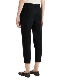 Benetton Straight Cropped Pure Linen Trousers - view 2, Black