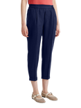 Benetton Straight Cropped Pure Linen Trousers, Night Blue
