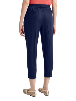 Benetton Straight Cropped Pure Linen Trousers - view 2, Night Blue