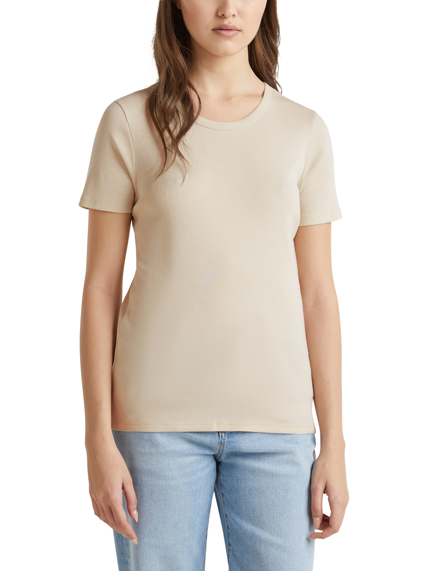 Product image 1 of 2, which shows Benetton Crew Neck T-Shirt, Beige, XS