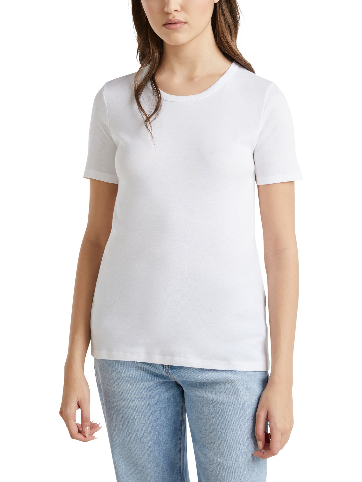 Product image 1 of 2, which shows Benetton Fine Rib Round Neck T-Shirt, Optical White, XS