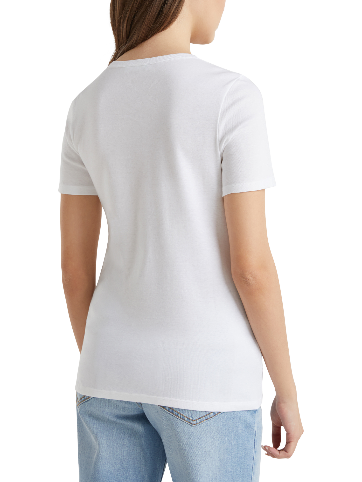 Product image 2 of 2, which shows Benetton Fine Rib Round Neck T-Shirt, Optical White, XS
