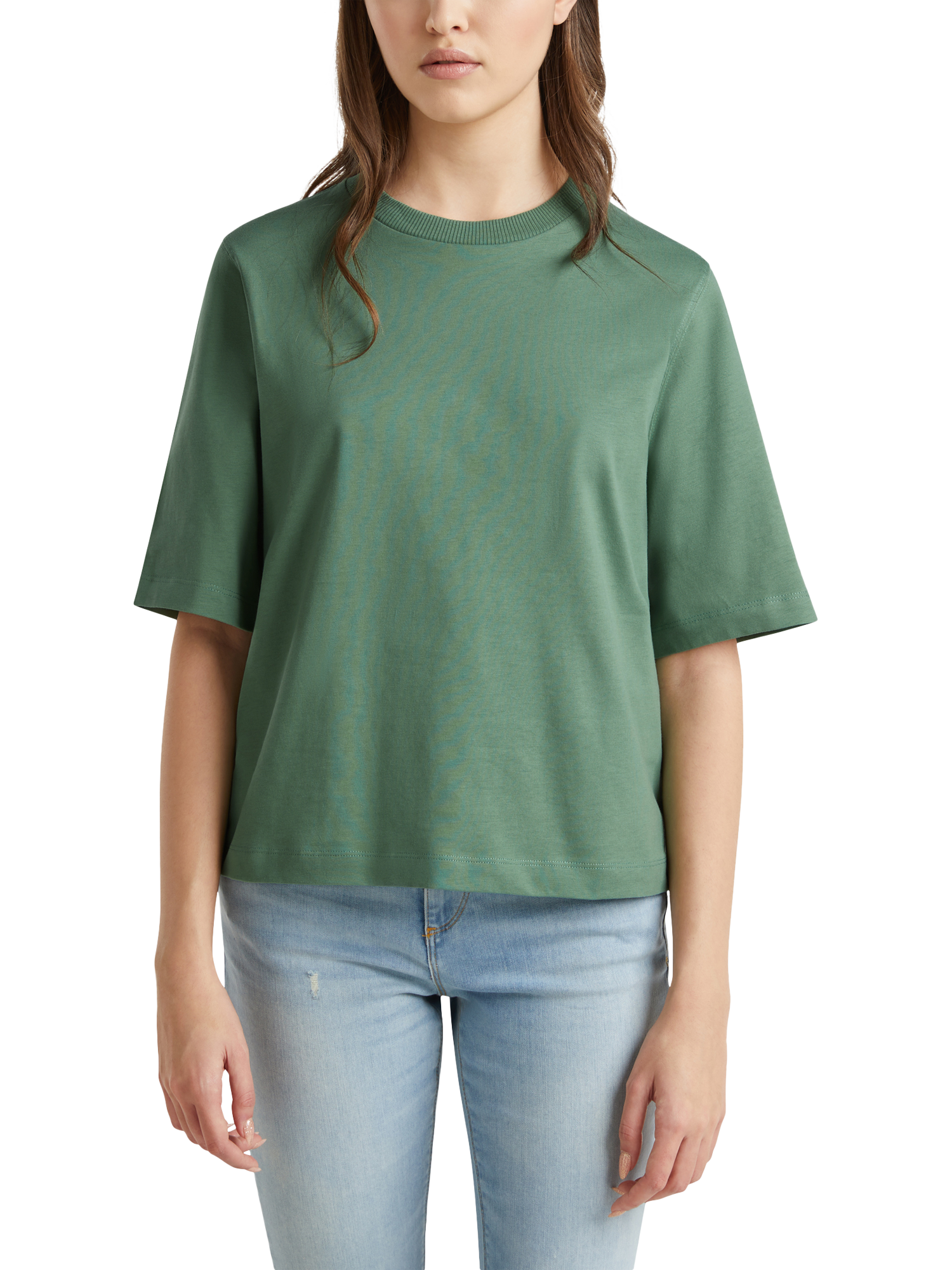 Product image 1 of 2, which shows Benetton Boxy Fit T-Shirt, Forest Green, XS