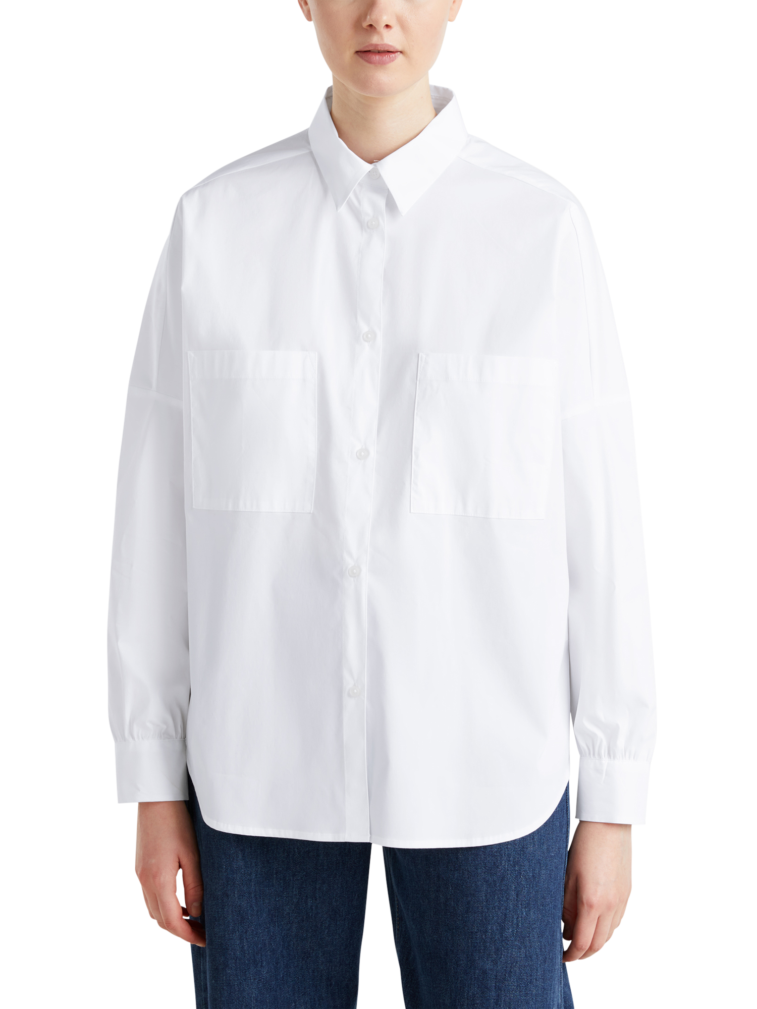 Product image 1 of 4, which shows Benetton Oversized Long Sleeve Shirt, Optical White, XS