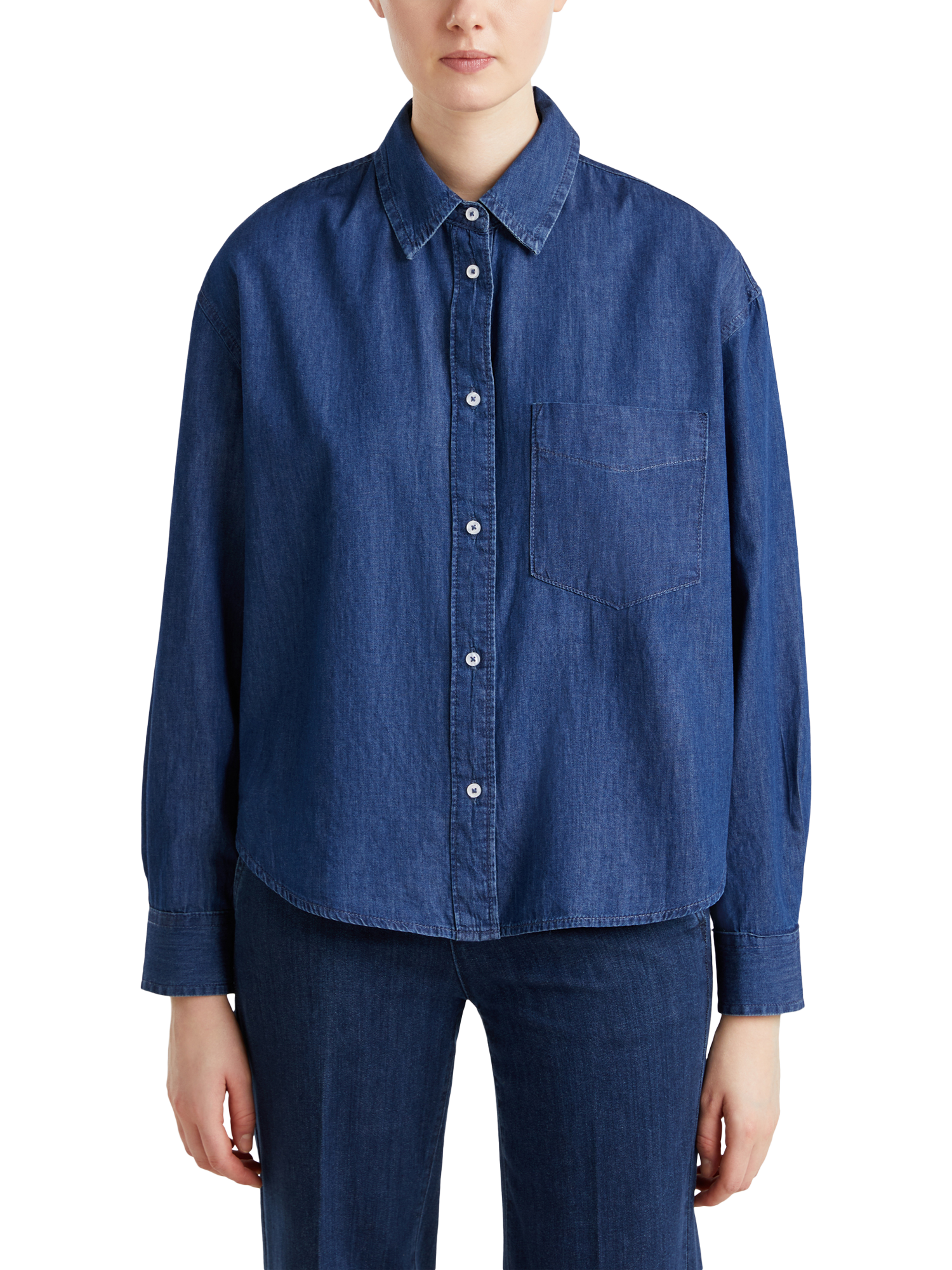 Product image 1 of 4, which shows Benetton Long Sleeve Denim Shirt, Dark Blue, M