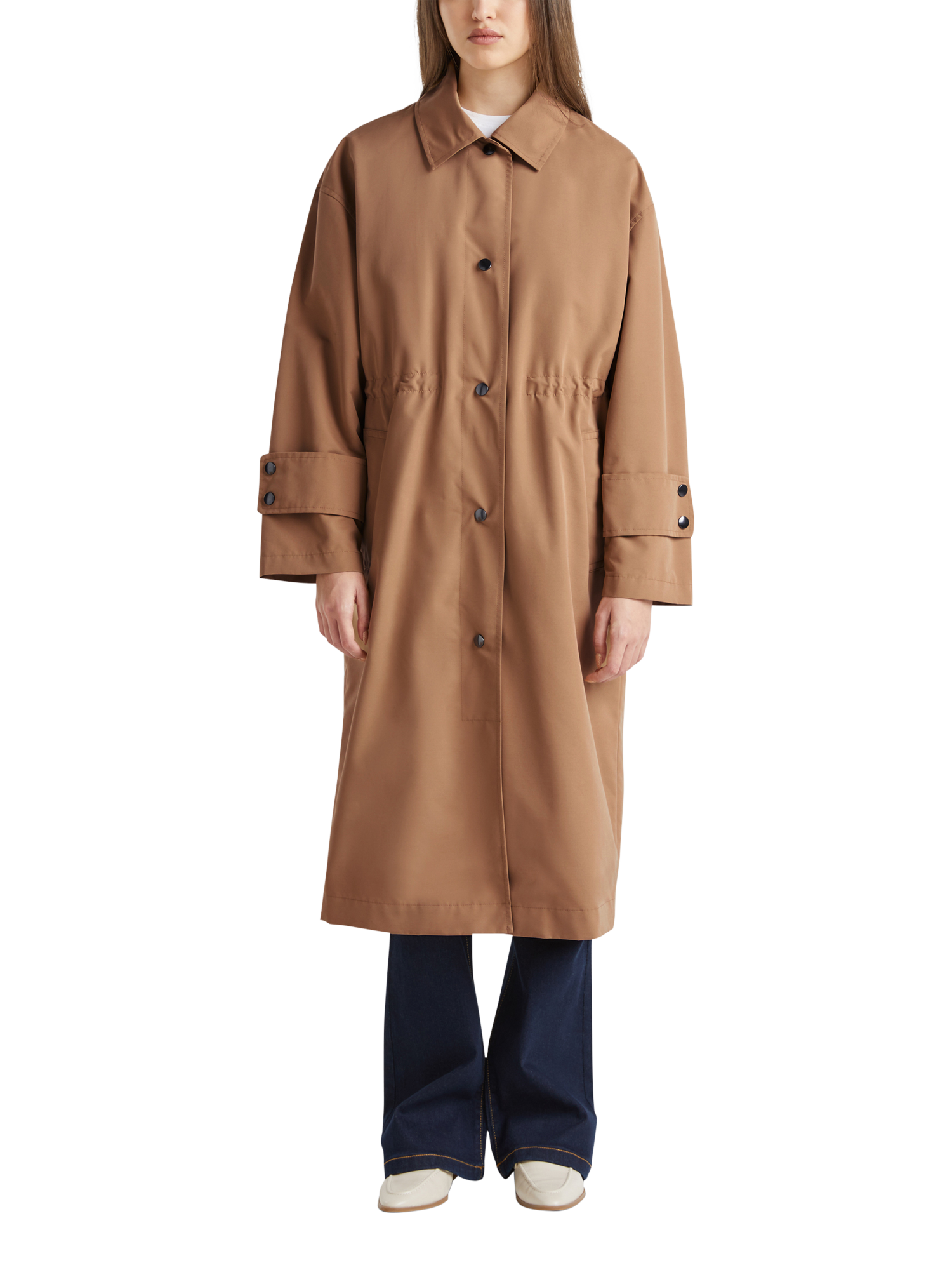 Product image 1 of 3, which shows Benetton Loose Fit Longline Trench Coat, Light Brown, XS