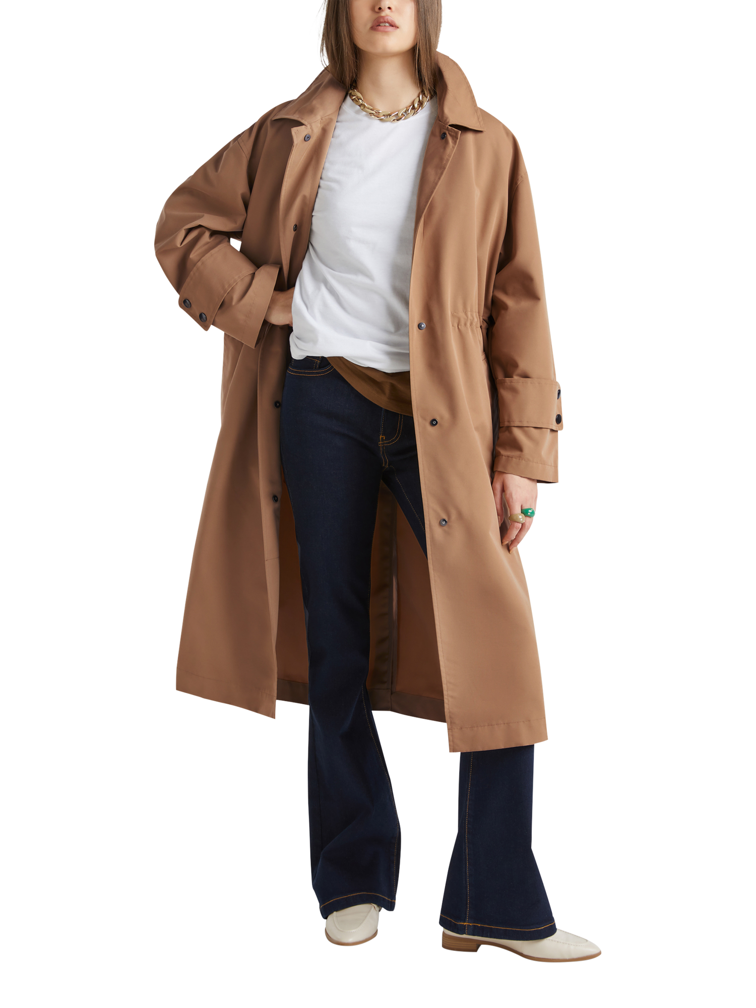 Product image 3 of 3, which shows Benetton Loose Fit Longline Trench Coat, Light Brown, XS