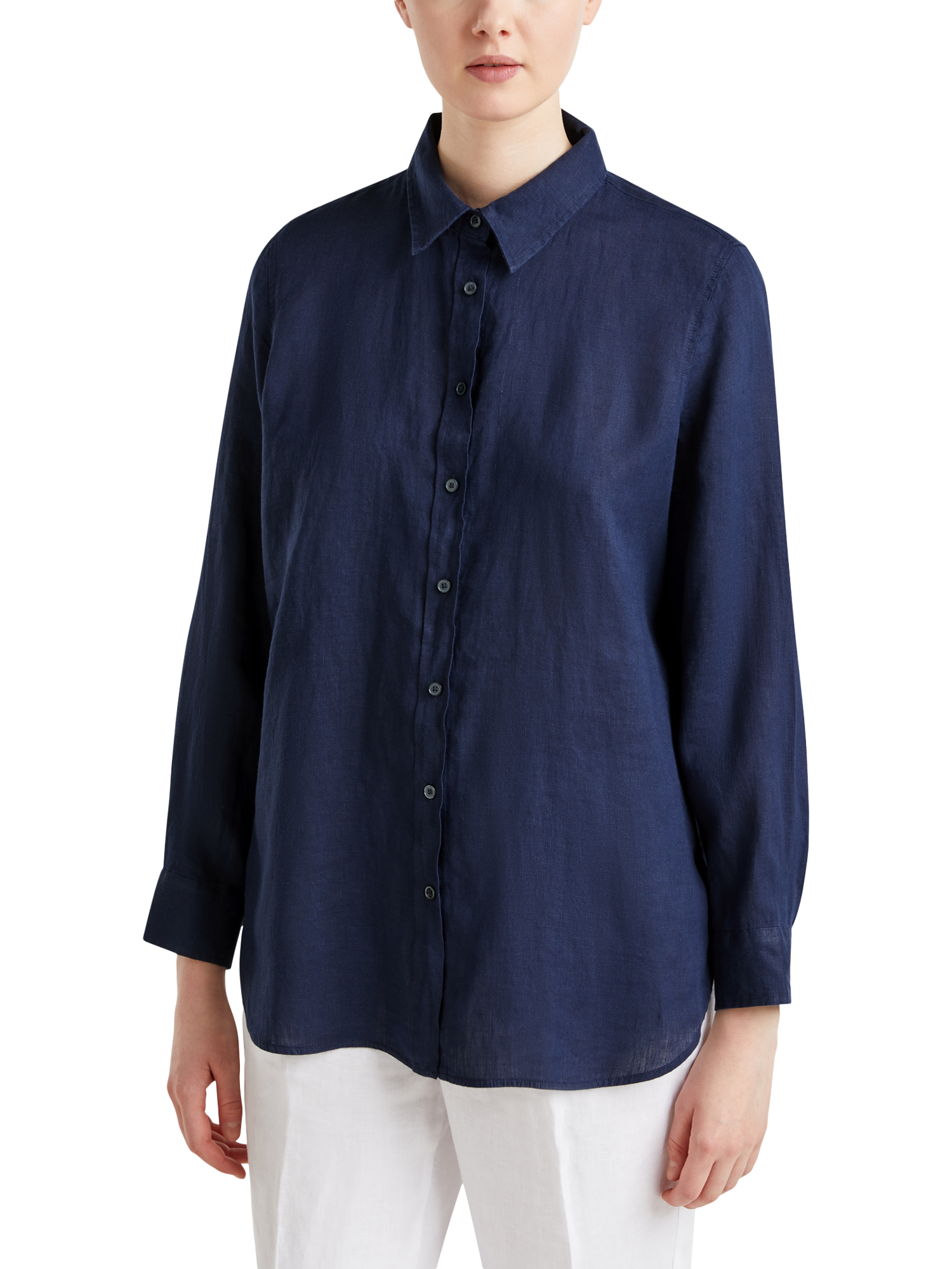 Product image 1 of 4, which shows Benetton Loose Fit Pure Linen Shirt, Night Blue, S
