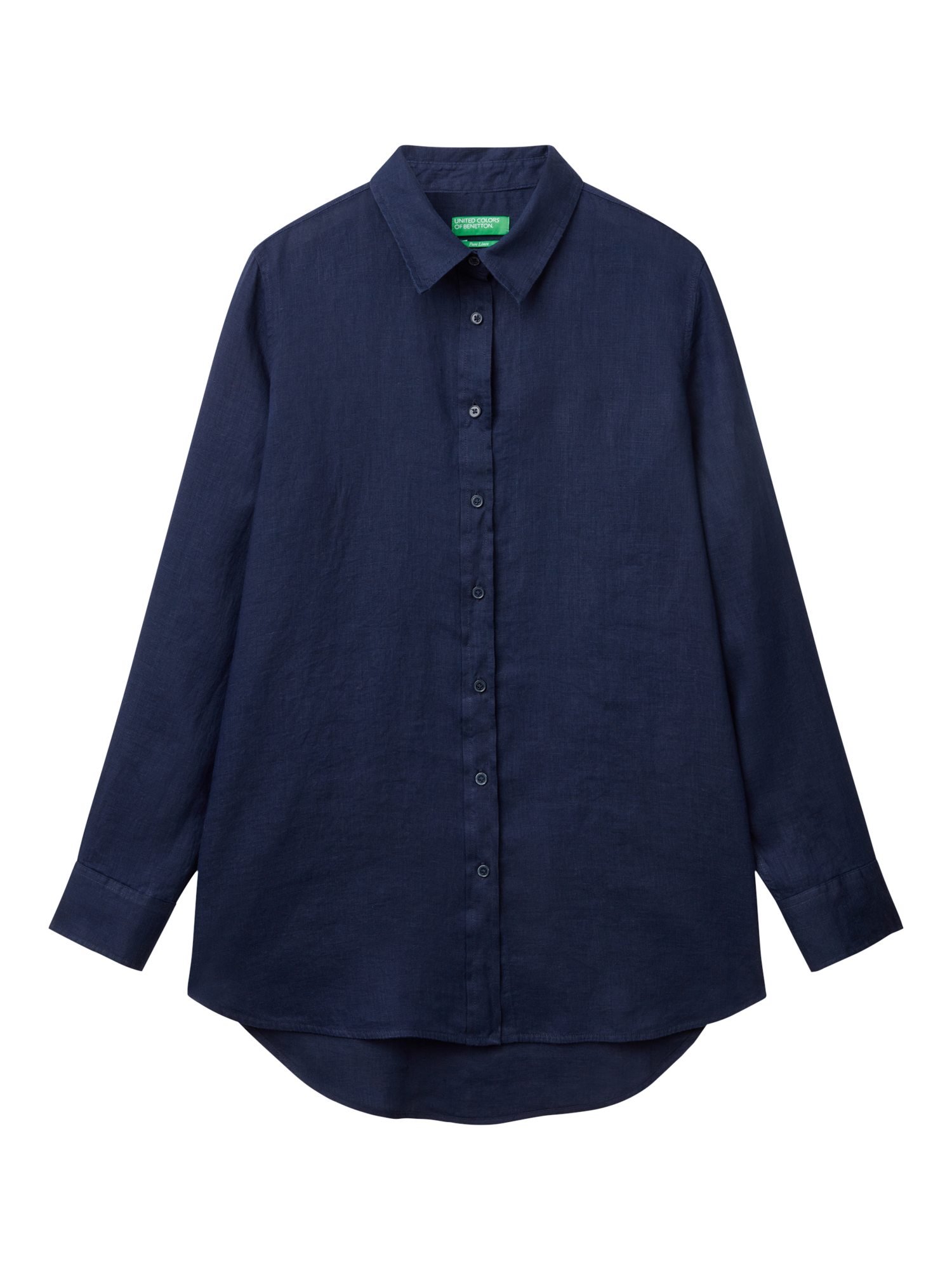 Product image 3 of 4, which shows Benetton Loose Fit Pure Linen Shirt, Night Blue, S