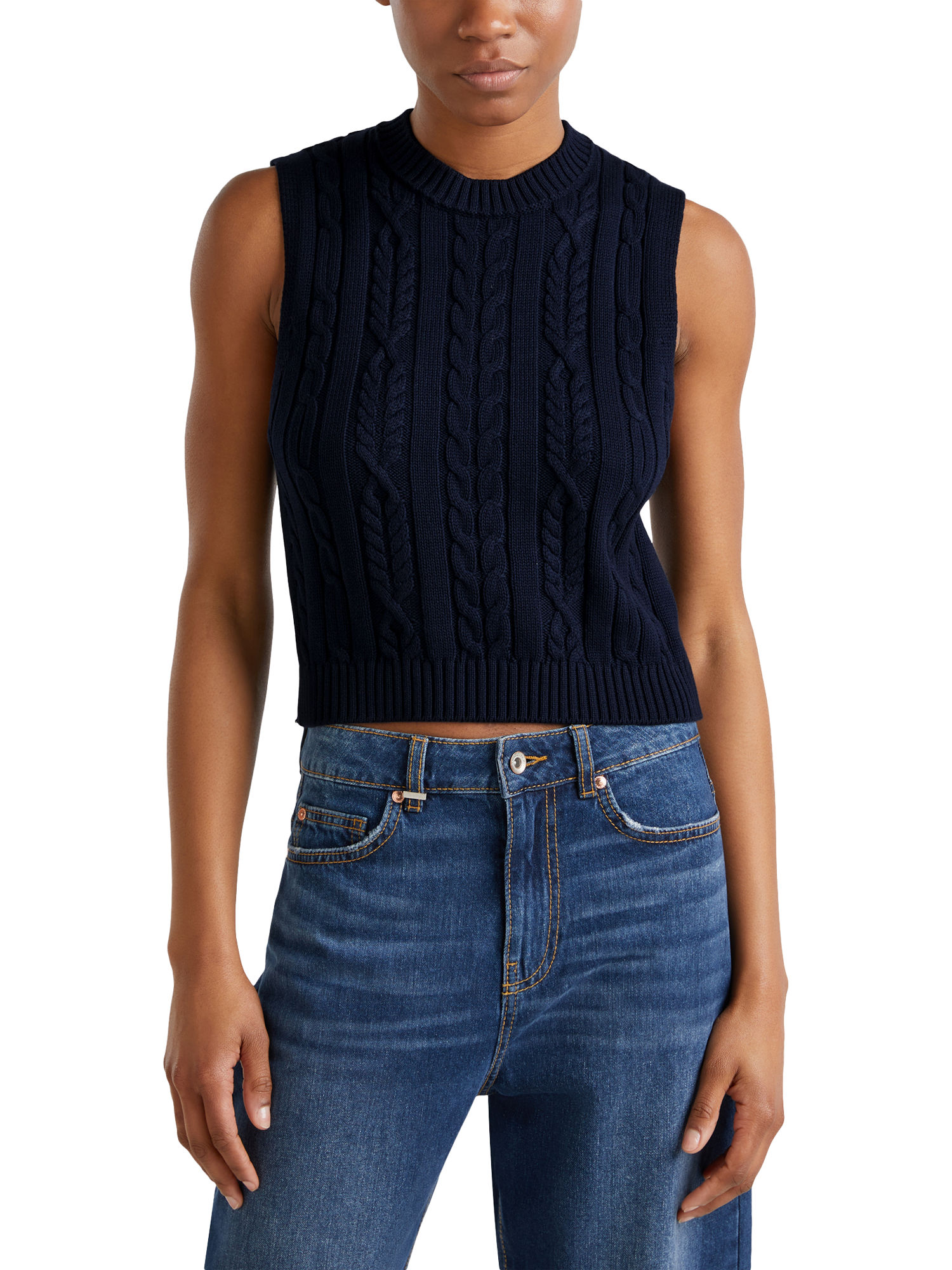 Product image 1 of 6, which shows Benetton Cable Knit Tank Top, Night Blue, L
