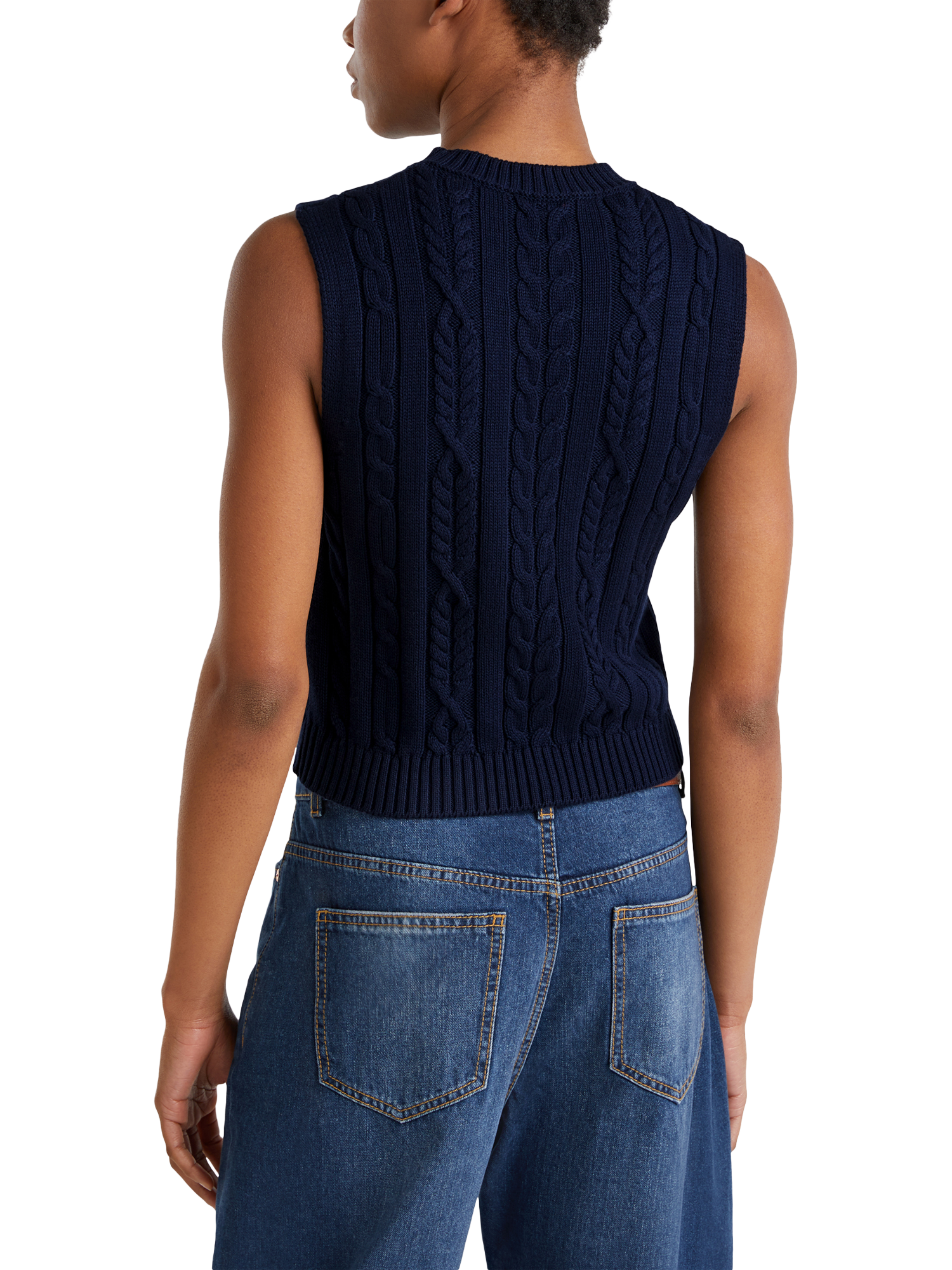Product image 2 of 6, which shows Benetton Cable Knit Tank Top, Night Blue, L