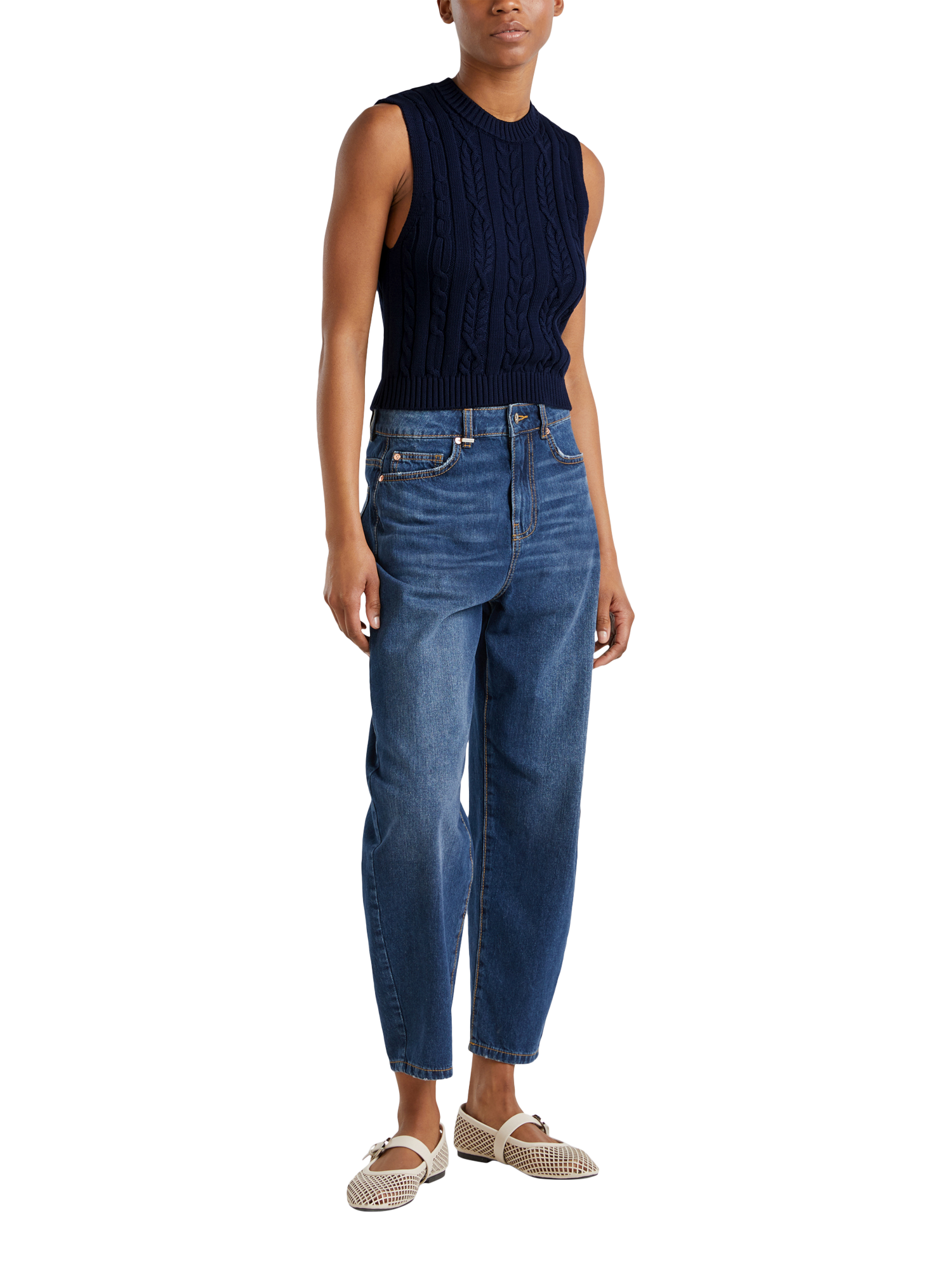 Product image 3 of 6, which shows Benetton Cable Knit Tank Top, Night Blue, L