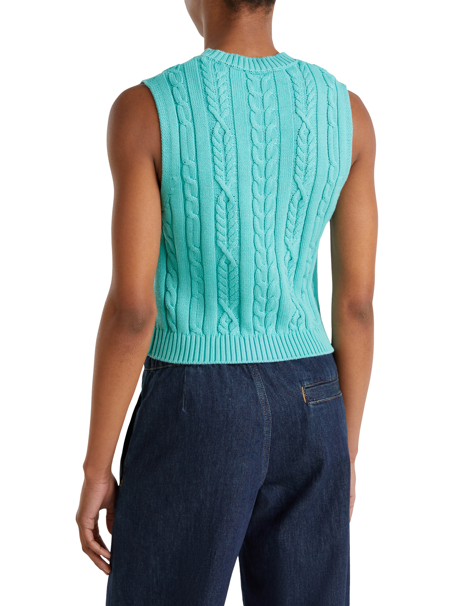 Product image 2 of 6, which shows Benetton Cable Knit Tank Top, Teal Green, S